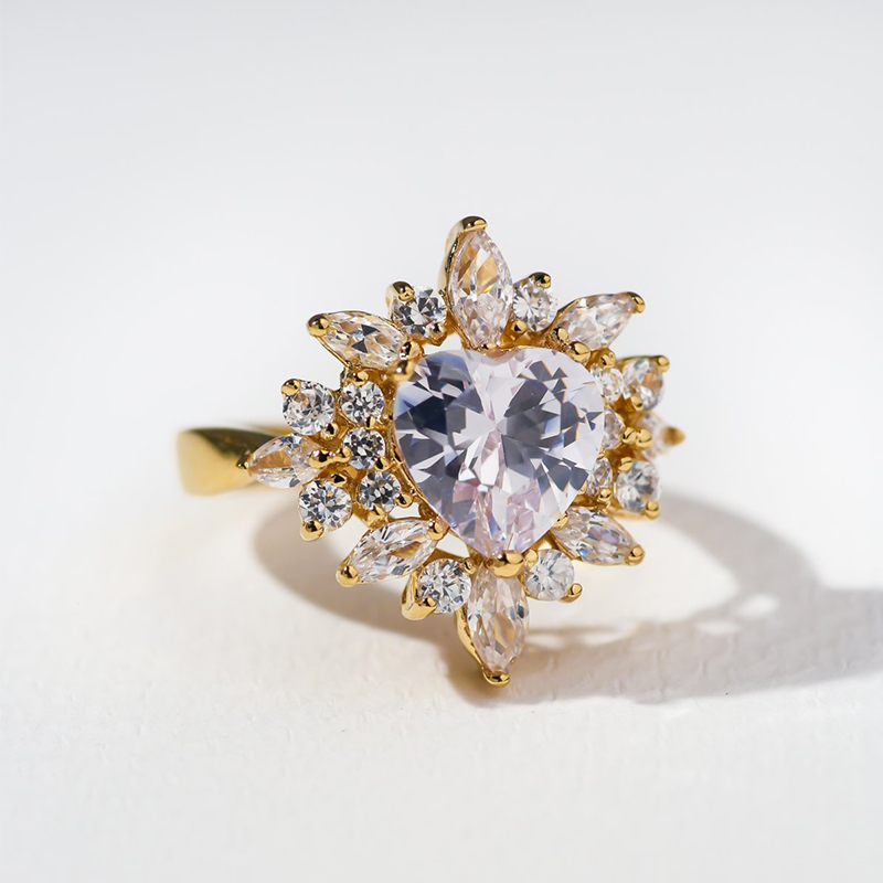 美国心形水晶镀金徐老师同款戒指