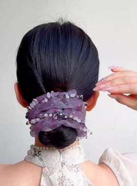 韩版紫色大肠发圈女2025新款珠珠发绳时尚高级感头绳发饰头花皮筋