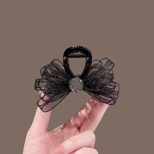 高级感头顶发夹发量少半扎女蝴蝶结抓夹后脑勺小号盘头发卡头饰