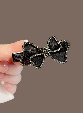 时尚边夹女韩国质感网纱蝴蝶结刘海夹高端气质头顶鸭嘴夹发夹小号