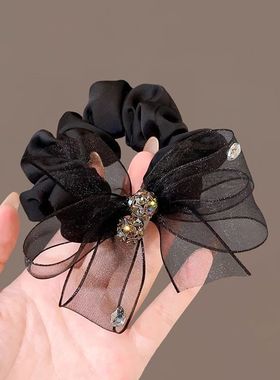 气质高级感黑色网纱蝴蝶结发绳女扎头发大肠发圈头绳