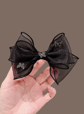 新款韩式网纱蝴蝶结弹簧夹顶夹后脑勺盘发简约发饰头饰发卡女