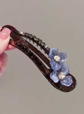 复古花朵懒人一字夹高级感花朵抓夹后脑勺盘发夹气质发饰