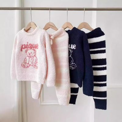 24秋冬新品gp亲子女软绵绵半边绒儿童卡通泰迪家居服睡衣套装