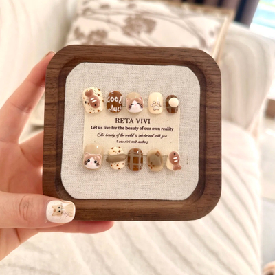 儿童纯手工制作穿戴甲卡通少女短圆猫咪鱼学生美甲贴片可拆卸