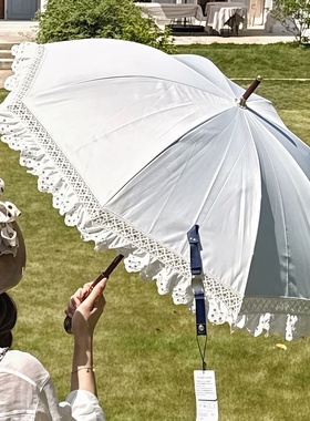 平替版 龙心同款蕾丝少女法式Lanv竹节晴雨两用遮光蝴蝶结遮阳伞