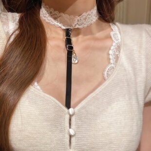 现货纯欲少女GirlsDailyOutfit ｜龙心g字母贝母吊坠蕾丝带choker