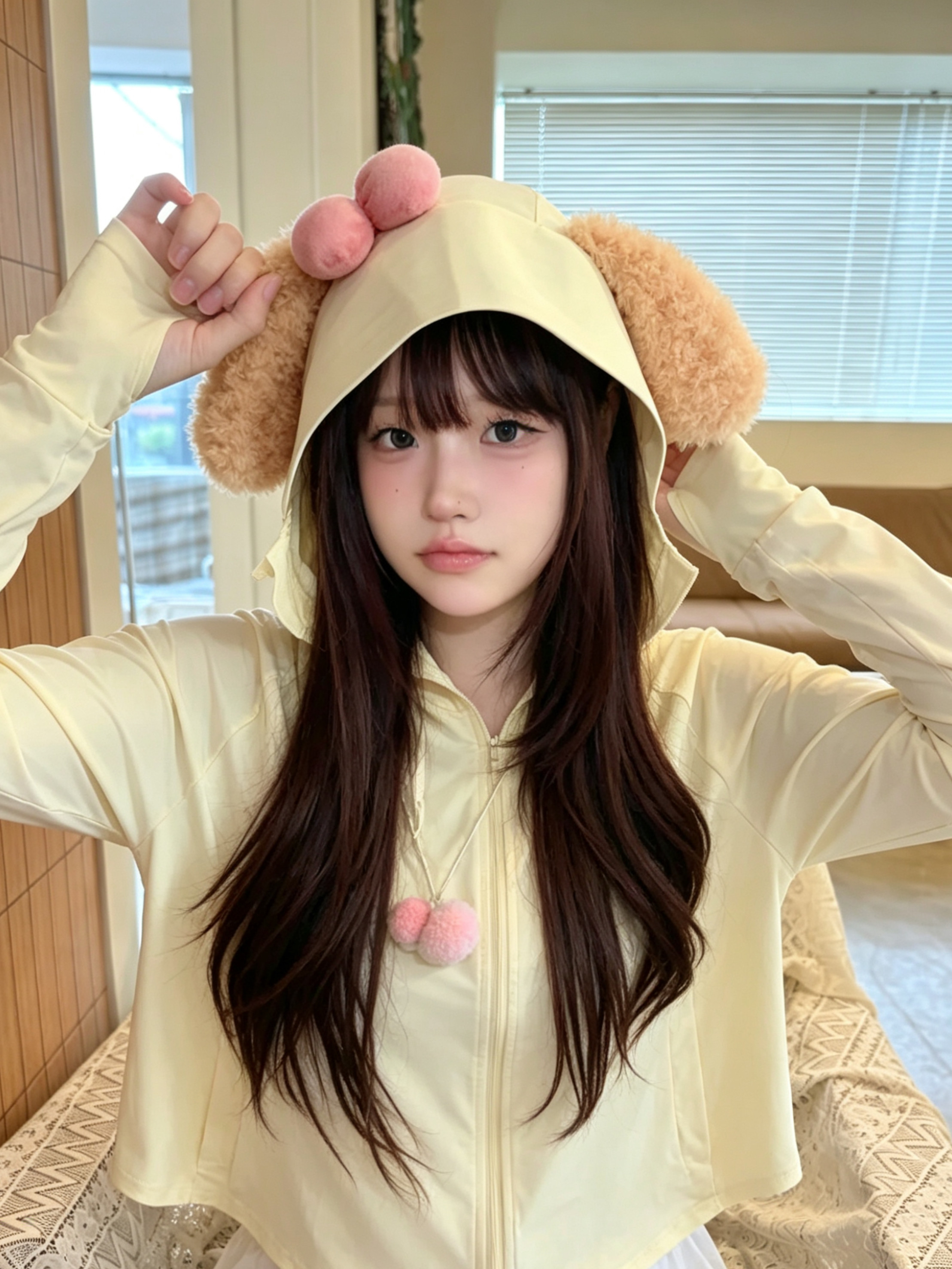 奶油厨师狗 出游甜美可爱黄色小狗防晒衣女夏透气连帽遮阳外套
