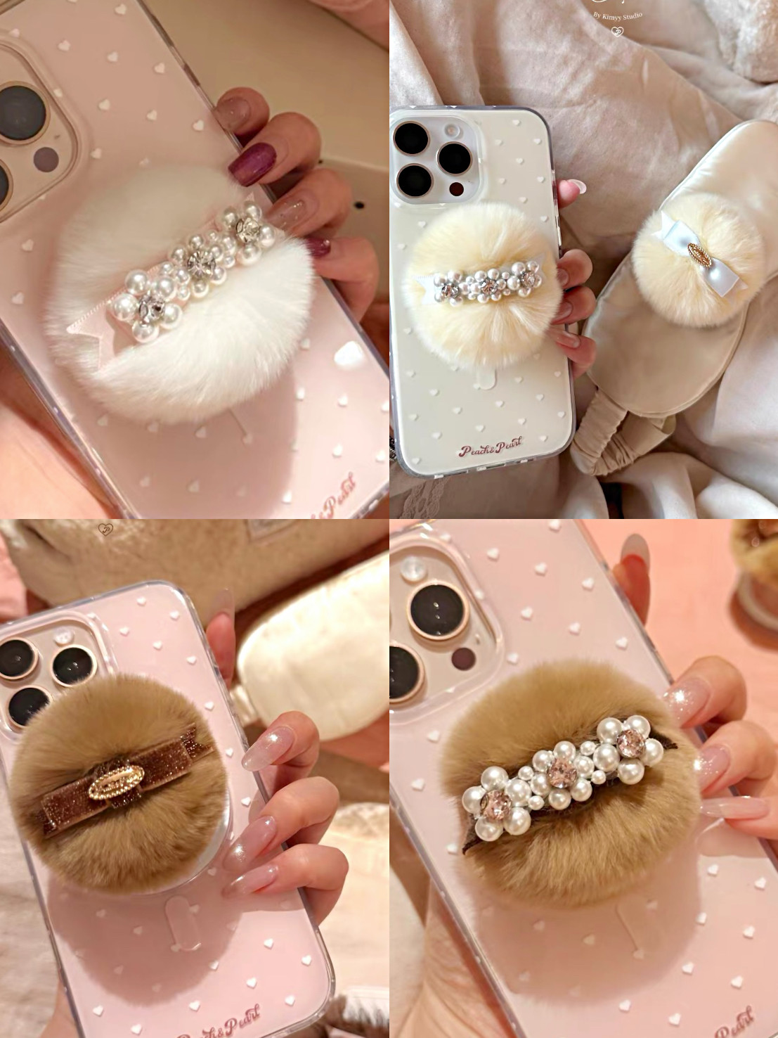 Peach兔兔粉扑 毛绒绒珍珠串珠蝴蝶结兔毛毛球磁吸手机支架,饰品/流行首饰/时尚饰品新,发饰,淘宝优惠券,粉丝福利购,淘宝优惠卷