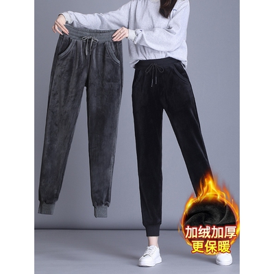 官方正品加绒加厚运动裤女冬季宽松卫裤束脚女裤金丝绒裤子外穿棉