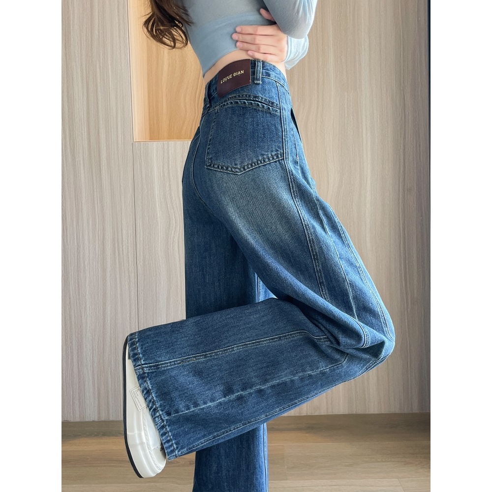 官方正品广州新塘复古牛仔裤女春秋新款高腰显瘦宽松弯刀窄版百搭