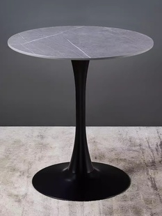 北欧烤漆木面桌子白色黑色简约奶茶店咖啡桌接待洽谈桌岩板小圆桌