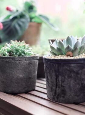 小花盆多肉盆欧式田园手工粗陶微型矮胖圆筒老桩园艺复古绿植花盆