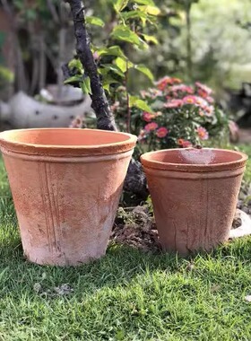 矮双口粗陶花盆简约透气多肉植物透气大小老桩大号口径户外庭院