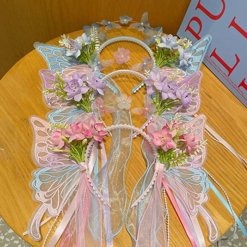 新款可爱公主风儿童蝴蝶发箍仙女飘带头饰节日演出用