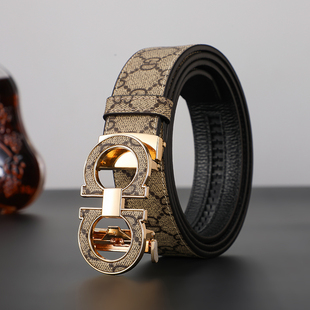 顺丰直发男士皮带真牛皮皮带男人高档印花大气金色时尚真皮腰带男