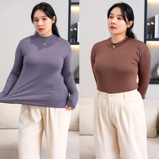 秋季大码新款女装莫代尔半高领T恤200斤胖mm加肥内搭长袖打底衫