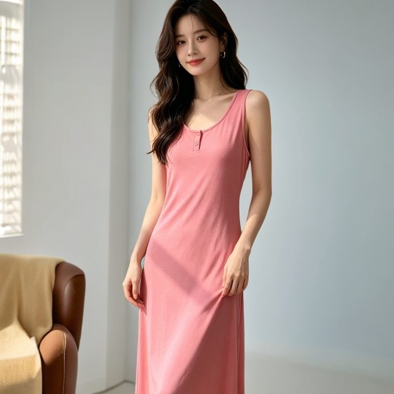 睡裙大码女夏季莫代尔棉吊带背心长裙凉感家居服可外穿休闲连衣裙