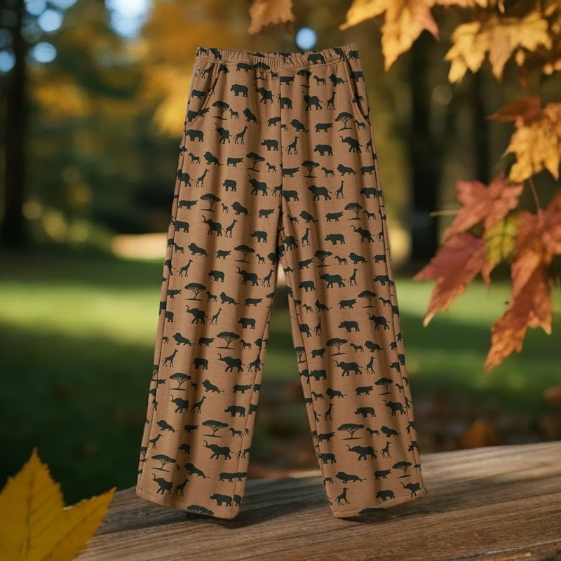 女秋冬印花加绒加厚高品质加肥加大码高弹力可外穿保暖长裤居家裤