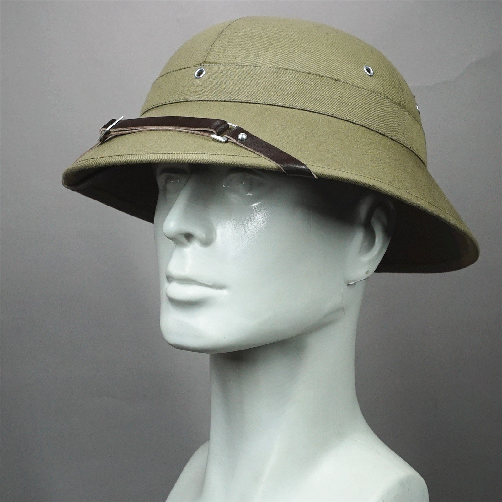 58式布面分号凉盔援越凉帽越南盔式帽土黄棉布木髓探险考克帽复古