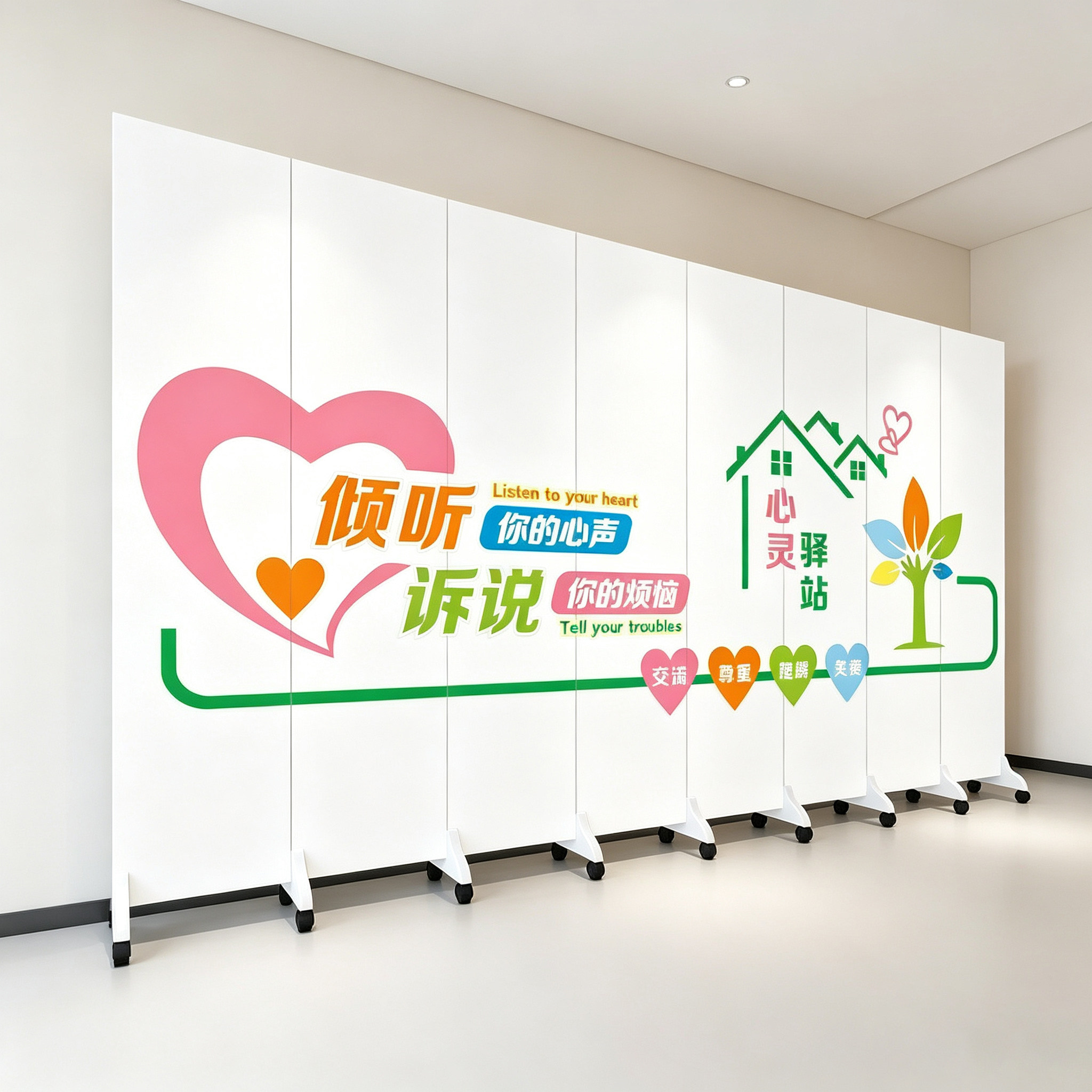 心理咨询室屏风隔断学校中小学托管健康辅导教室布置折叠移动折屏