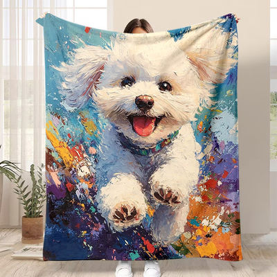 油画动物法兰绒毛毯图案定制logo办公室空调毯披肩毯午睡毯沙发毯