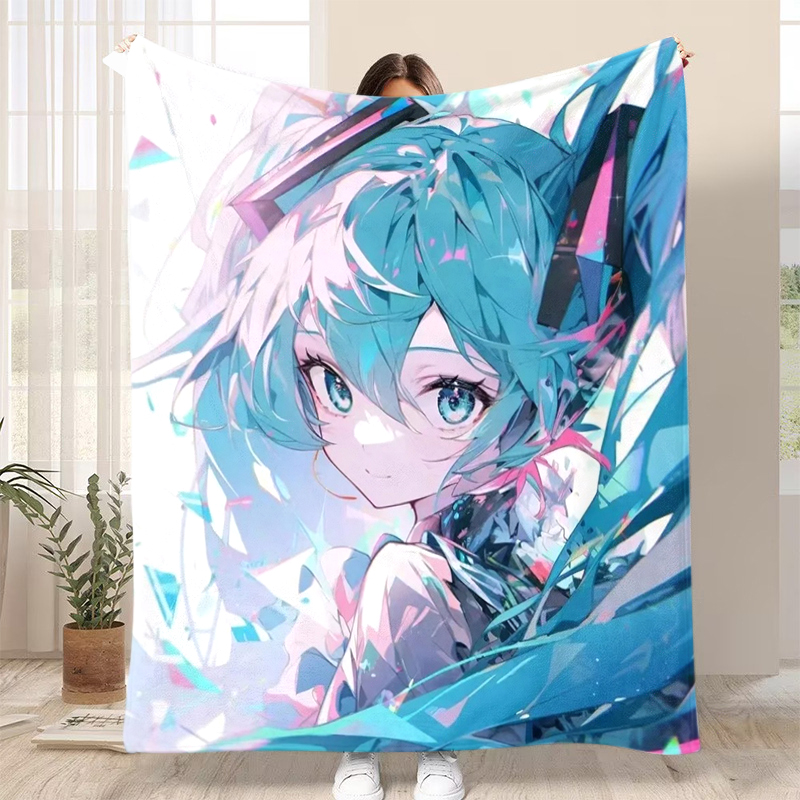 初音未来法兰绒毛毯图案定制办公室空调毯披肩毯沙发毯盖毯午睡毯