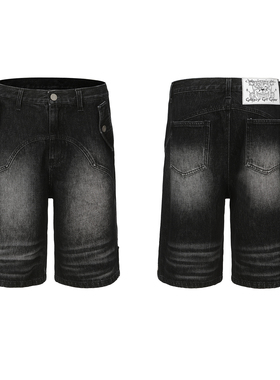 CYCYCY Y2K千禧复古水洗做旧怀旧黑拼接流行休闲牛仔裤短裤