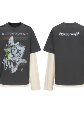 ERISSTOFF Y2K千禧朋克恶搞米奇印花廓形OS真两件圆领T恤唐九洲