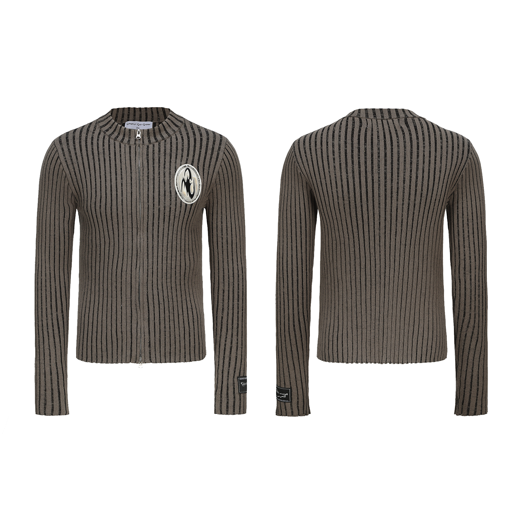 废土风立领双开拉链针织衫