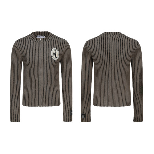 废土风立领双开拉链针织衫