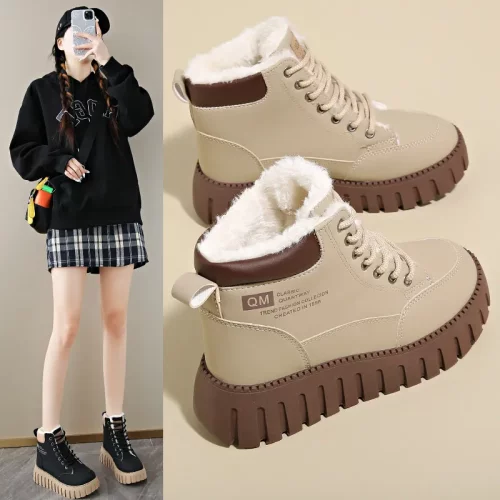 冬季马丁靴新款ins韩版高帮加绒女厚底休闲保暖街拍K2509