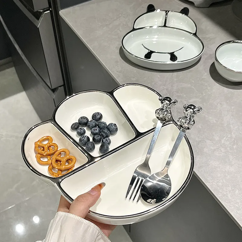 陶瓷分格餐盘儿童大人减肥可爱分菜盘一人食分餐制月子餐盘