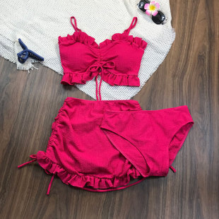 女三件套海邊度假拍照顯白辣妹泳衣分體高腰三角比基尼 純欲風泳裝