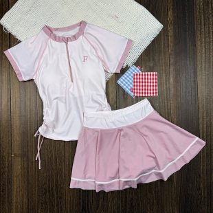 学生温泉度假纯欲泳装 新款 运动风分体泳衣女保守显瘦遮肚ins韩版