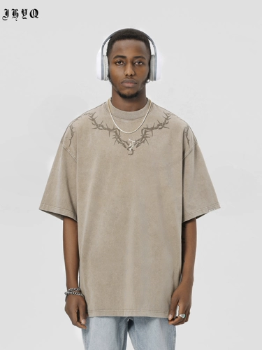 [Тот же абзац Дэн Вэй] JHYQ очищает бровь Тяжелая вода, промывая свободную круглую шею T -Fore Casual -Short -sleed Women