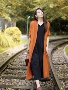 气质减龄中长款 韩版 新款 外皮羊毛开衫 纯色针织毛衣外套2023秋季