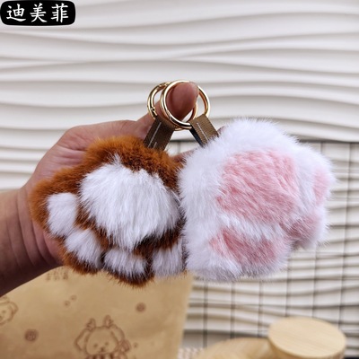 仿水貂毛可爱猫爪玩偶少女心包包挂件毛绒爪子包包挂饰汽车钥匙扣