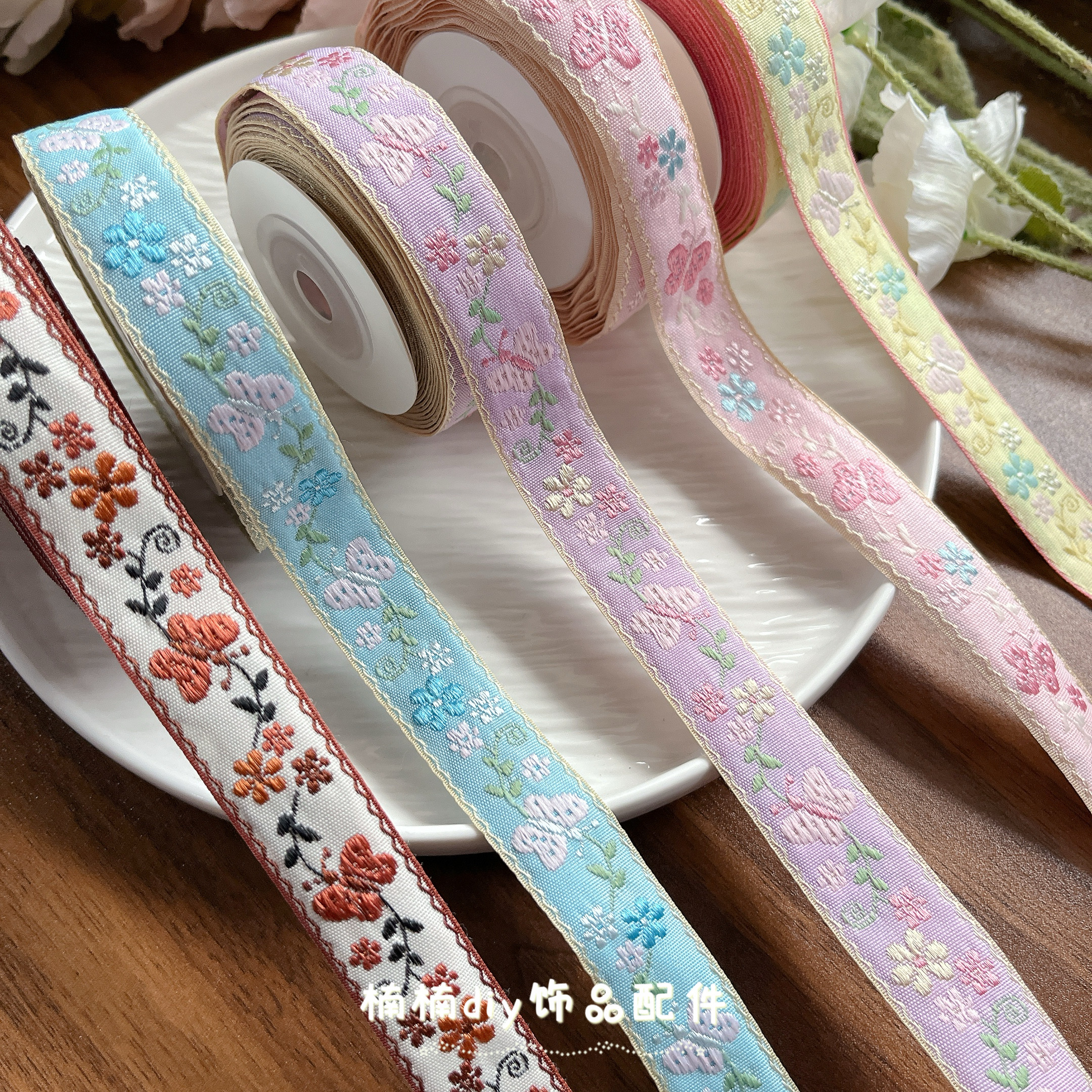 小碎花彩色蝴蝶结碎花民族风提花织带花边diy手工儿童发饰材料