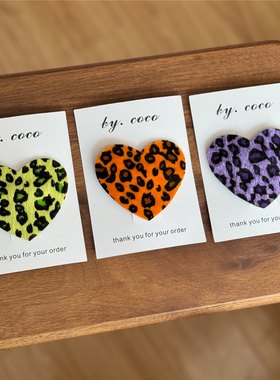 包邮小红书爆款儿童豹纹大号爱心发夹少女碎发夹宝宝紫色桃心发饰