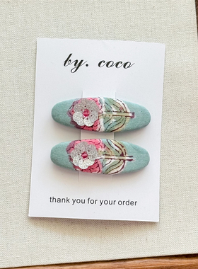 包邮小众儿童手缝亮片花朵布艺边夹少女民族风花朵发夹宝宝蓝发饰