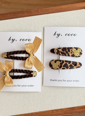 包邮小众秋冬豹纹米奇BB夹少女不伤发丝绒发夹金色蝴蝶结碎发卡