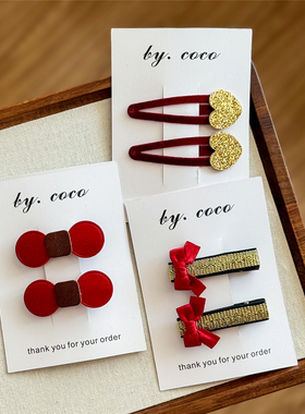 小红书同款圣诞蝴蝶结儿童发夹金色爱心边夹刘海碎发夹复古红发夹