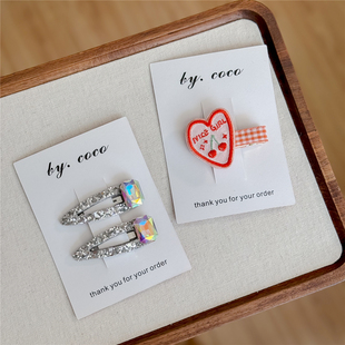 包邮小众少女方糖闪钻碎发刘海夹银色BB夹儿童非RAE发饰不伤发夹