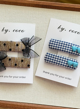 包邮小众金棕波点蝴蝶结发夹儿童格子爱心边夹小红书同款不伤发夹