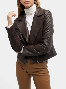 Vin柔软意大利绵羊皮纯原细腻无瑕夹棉保暖修身纯色拉链方领皮衣