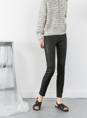 anan进口弹力绵羊皮贴身柔软紧身无感舒适修身腰部一体皮裤小脚裤