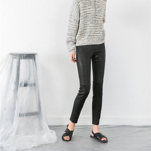 中腰简约显瘦特价绵羊皮长裤