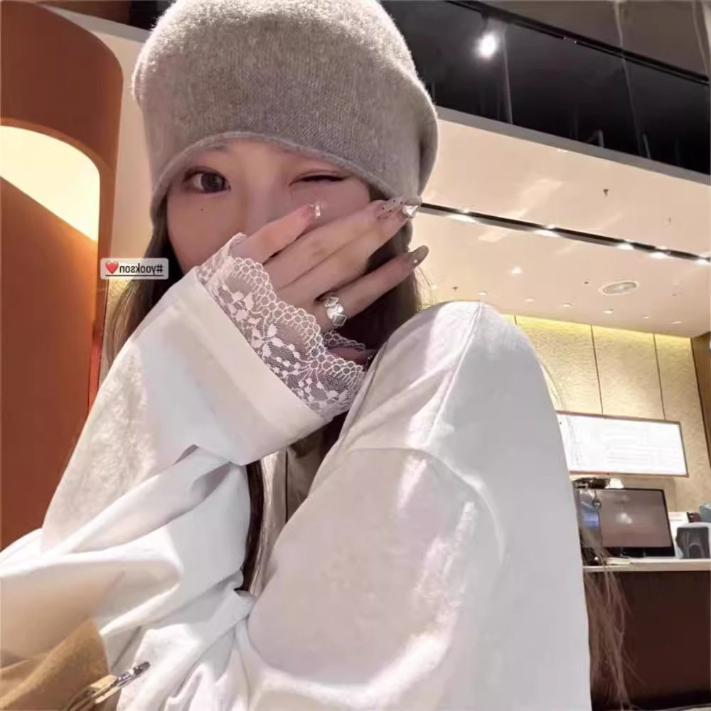 经典款蕾丝拼接2025早秋季内搭韩版慵懒感打底衫女 宽松显瘦长袖