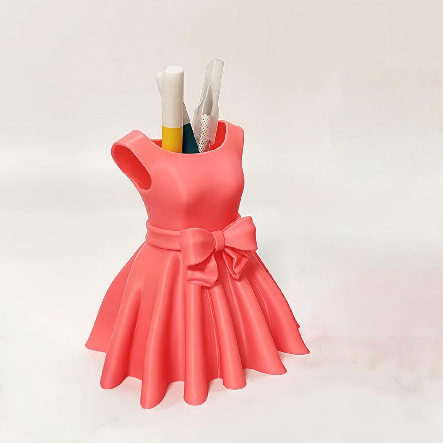 淑女粉连衣裙款蝴蝶结腰带笔筒优雅桌面摆件办公室梳妆台整理